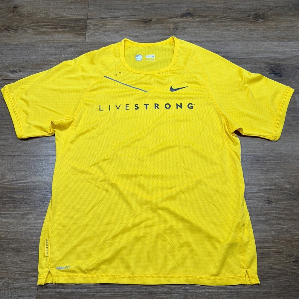 Nike Livestrong Men's MEDIUM Shirt Yellow Fit Dry Bowerman Series Cycling Jersey